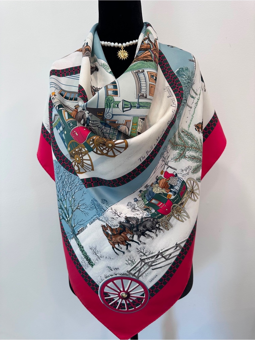 Hermes Silk Scarf Red White Hand Rolled Made in France
